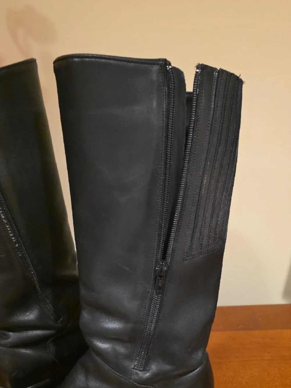Vintage Santana Canada Black Leather Knee High Riding Boots Tall Zip - Size 7.5